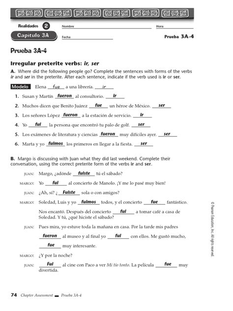 Hora Nombre Capitulo 2A t&39; Core Practice Fecha 2A-6 El verbo exacto A. . Capitulo 3a 3a 2 answers